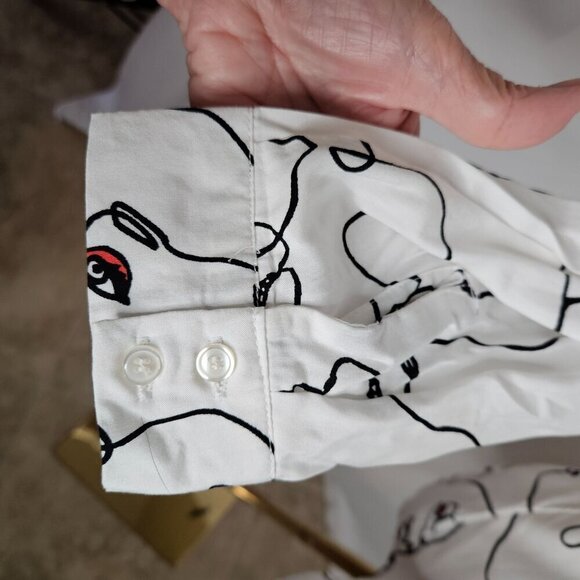 Milk & Honey Large Abstract Face Print Pink Button Shirt Art To Wear Artsy NEW! - Picture 6 of 11